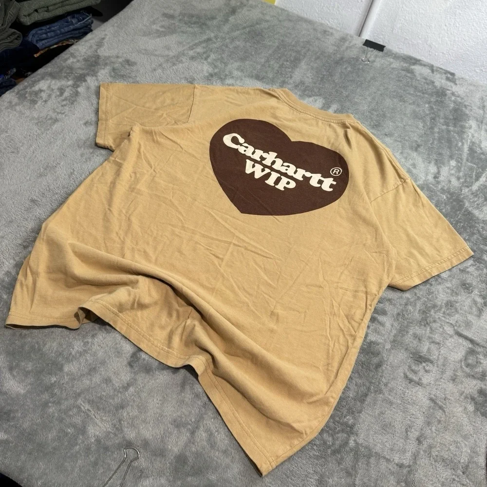 Carhartt WIP Double Heart T-Shirt Mens S Brown Streetwear Work Grunge Casual